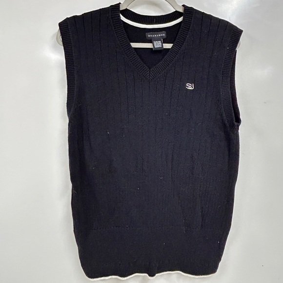 0002 Vintage Y2K Sean John Sweater Vest Black size XL - Picture 1 of 7